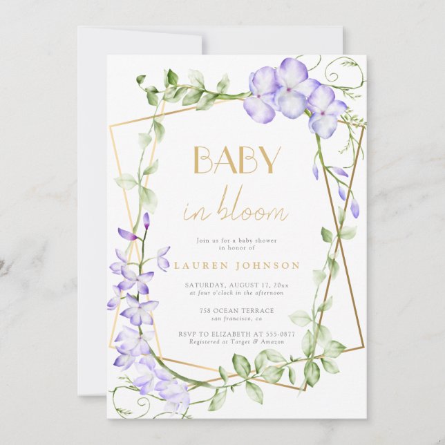Baby In Bloom Purple Wisteria Girl Baby Shower Invitation (Front)