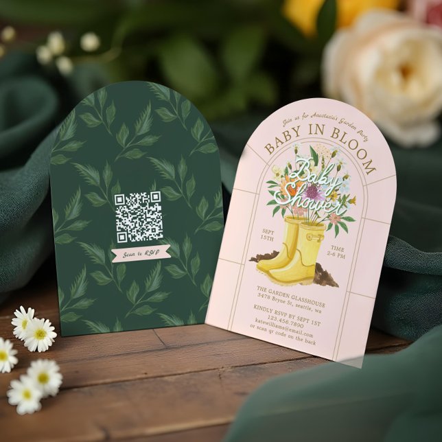 Baby in Bloom Rain boots Floral Garden Baby Shower Invitation (Baby in Bloom Rain boots Floral Garden Baby Shower Invitation)