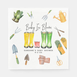Baby In Bloom Red Rain Boots Gardening Baby Shower Napkin