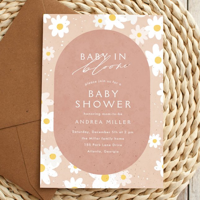 Baby in Bloom Retro Daisies Baby Shower Invitation ("baby in bloom" baby shower invitation with daisies)
