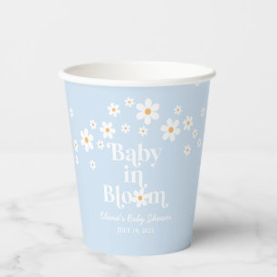 Baby in Bloom! Retro Daisy blue Baby Shower Paper Cups