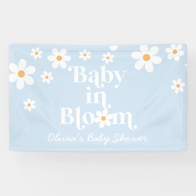 Baby in Bloom! Retro Daisy boho baby shower Banner (Horizontal)
