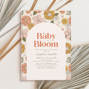 Baby in Bloom Retro Floral Arch Orange Baby Shower Invitation