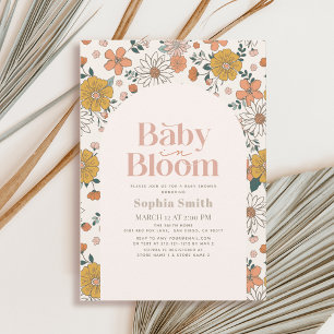Baby in Bloom Retro Floral Arch Pink Baby Shower Invitation