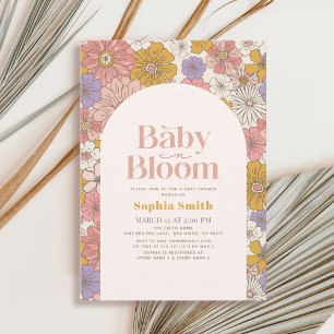 Baby in Bloom Retro Floral Arch Purple Baby Shower Invitation