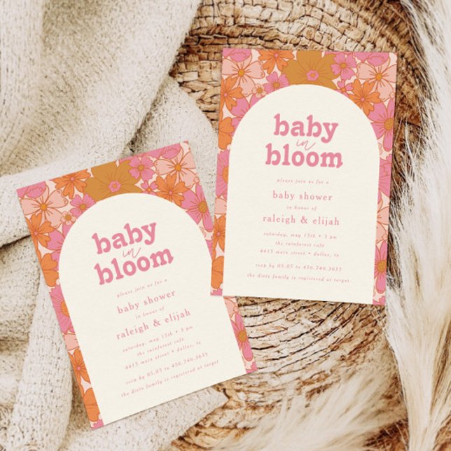 Baby in Bloom Retro Pink Floral Arch | Invitation (Creator Uploaded)