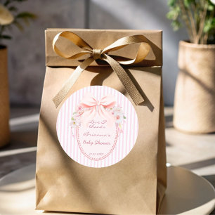 Baby in bloom retro preppy bow baby shower favour classic round sticker