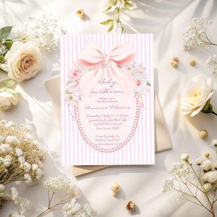 Baby in bloom retro preppy bow baby shower invitation