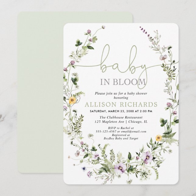 Baby in Bloom romantic wildflowers baby shower Invitation (Front/Back)