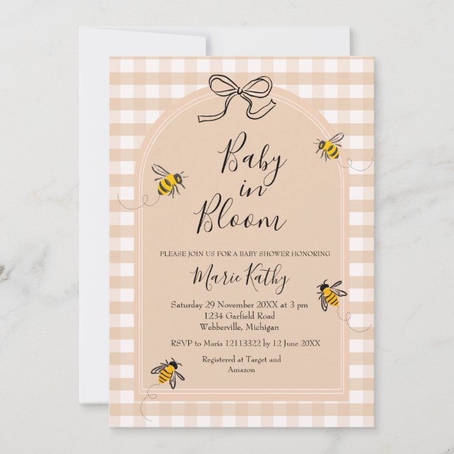 Baby in Bloom Rustic Bee Daisy Invitation (Front)