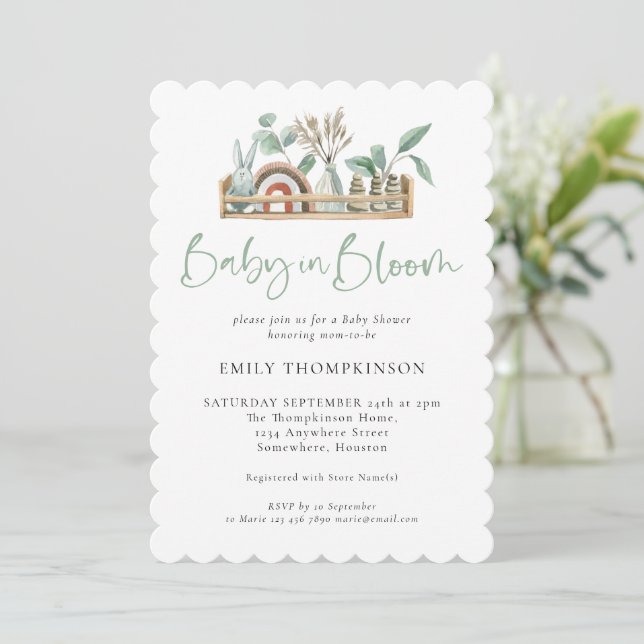 Baby In Bloom Sage Boho Toys Shower Invitation (Standing Front)