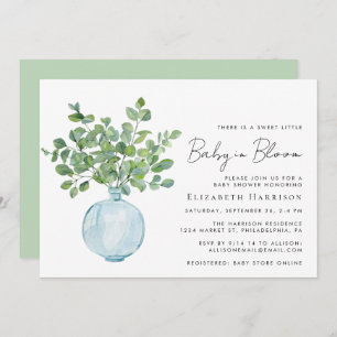 Baby in Bloom Sage Eucalyptus Watercolor Shower Invitation