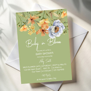 Baby in bloom sage green baby shower invitation