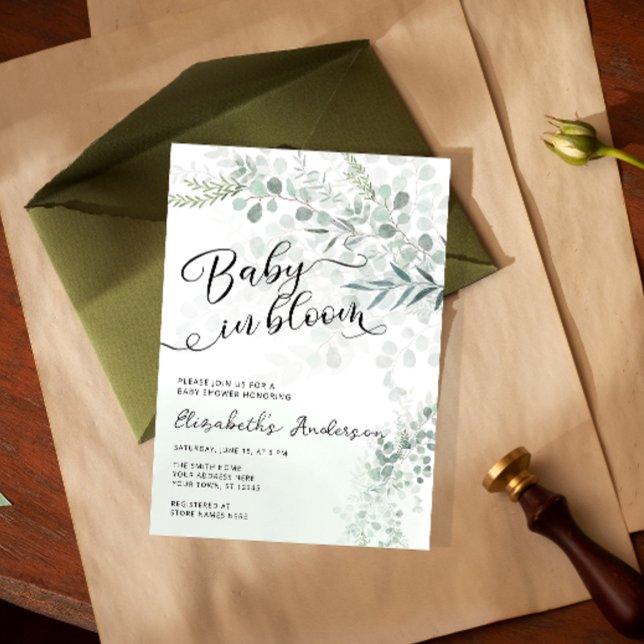Baby in Bloom Sage Green Baby Shower Invitation (Creator Uploaded)