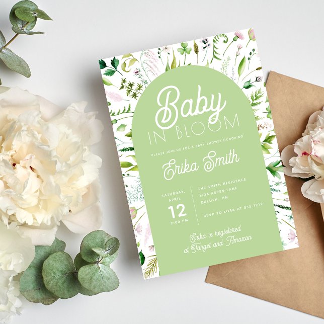 Baby in Bloom Sage Green Baby Shower Invitation (Creator Uploaded)