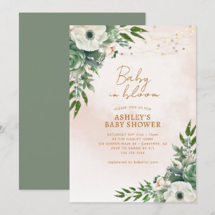 Baby in Bloom Sage Green Baby Shower Invitation