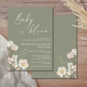 Baby In Bloom Sage Green Wildflower Baby Shower Invitation