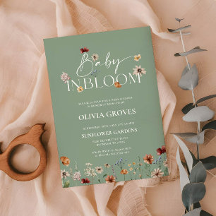 Baby in Bloom Sage Green Wildflower Baby Shower Invitation
