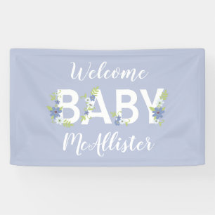 Baby in Bloom Shower Blue Vintage Flowers Boy Banner