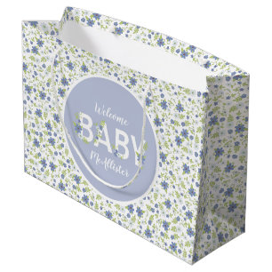 Baby in Bloom Shower Blue Vintage Flowers Boy Large Gift Bag