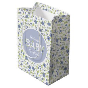 Baby in Bloom Shower Blue Vintage Flowers Boy Medium Gift Bag