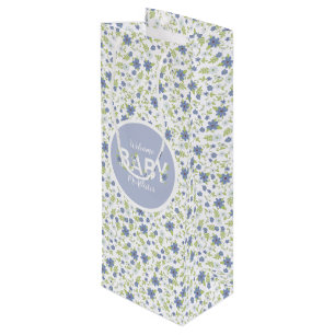Baby in Bloom Shower Blue Vintage Flowers Boy Wine Gift Bag