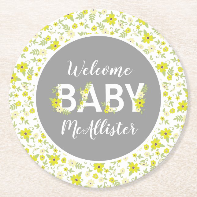 Baby in Bloom Shower Round Paper Coaster (Front)