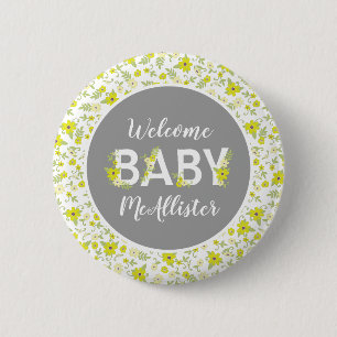 Baby in Bloom Shower Vintage Flower Gender Neutral 6 Cm Round Badge