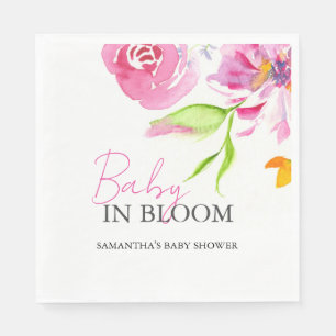 Baby In Bloom Shower Watercolor Flowers Napkin