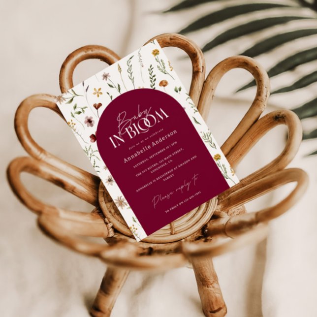 Baby in bloom shower wildflower burgundy arch invitation (Creator Uploaded)