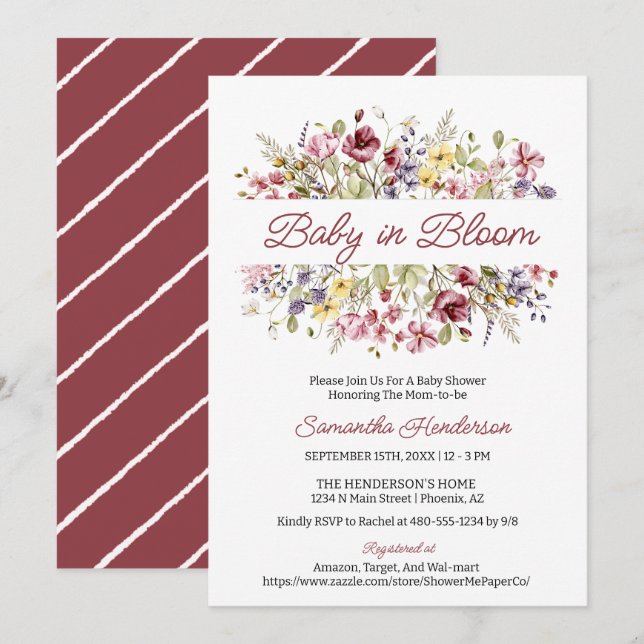 Baby in Bloom Shower Wildflower Invitation (Front/Back)