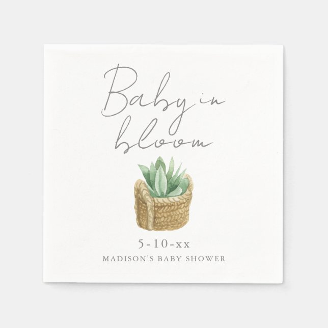 Baby in Bloom Simple Succulent Baby Shower Napkin (Front)