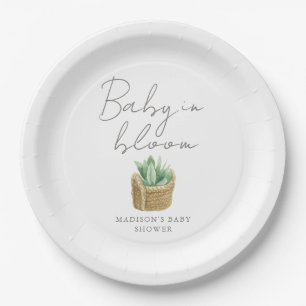 Baby in Bloom Simple Succulent Baby Shower Paper Plate