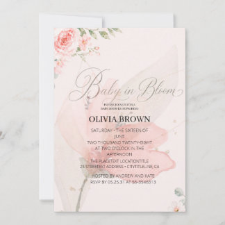 Baby in Bloom soft blush pink baby shower Invitation