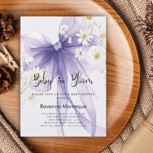 Baby in Bloom Soft Lilac Floral Bow Baby Shower Invitation