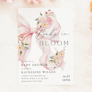 Baby In Bloom Soft Pink Bow Baby Shower Invitation