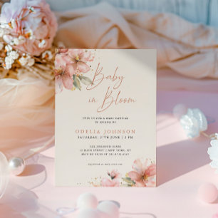 Baby In Bloom Soft Pink Floral Baby Shower Invitation