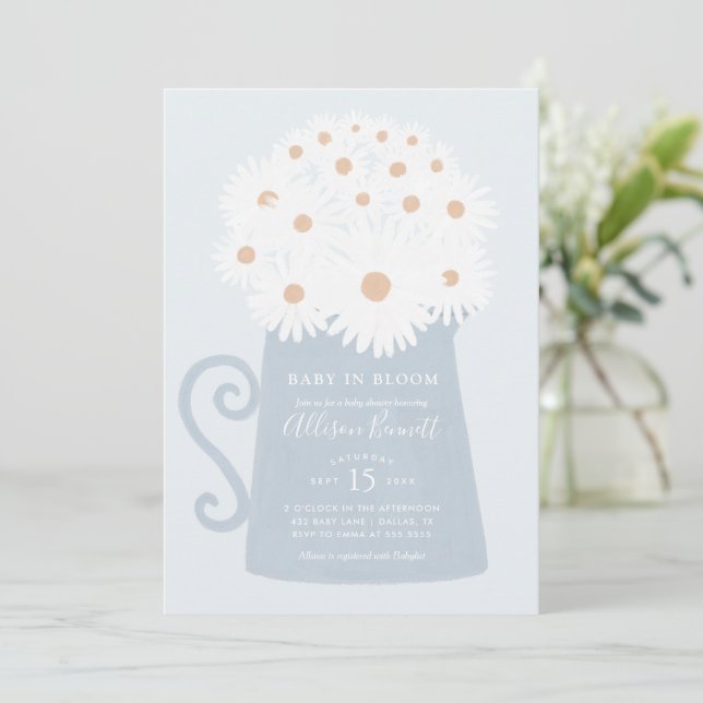 Baby in Bloom Spring Daisy Baby Shower Invitation (Standing Front)