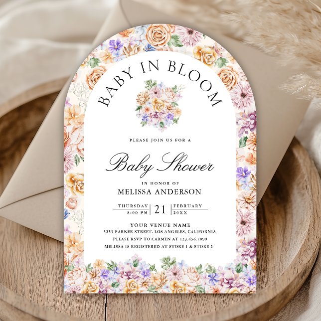 Baby in Bloom Spring Floral Arch Photo Baby Shower Invitation (Creator Uploaded)