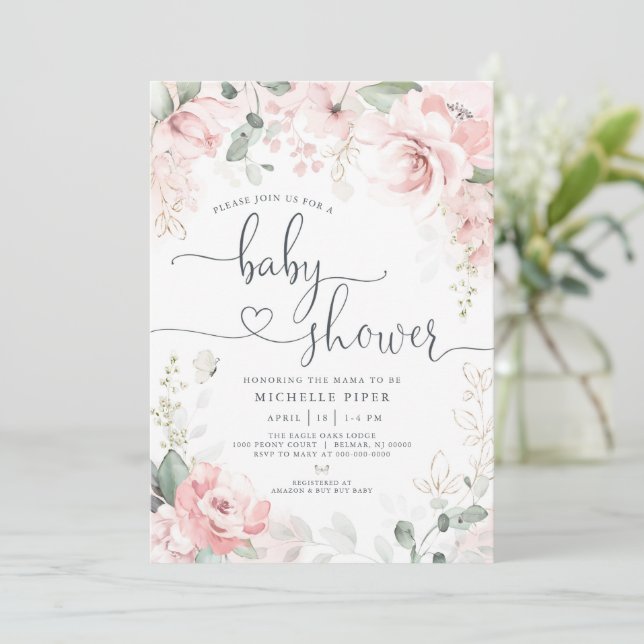 Baby In Bloom Spring Garden Floral Baby Shower Invitation (Standing Front)