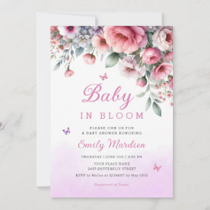 Baby In Bloom Spring pink Floral Girl Baby shower  Invitation