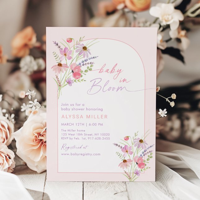 Baby in Bloom Spring Pink Wildflower Baby Shower Invitation (Creator Uploaded)