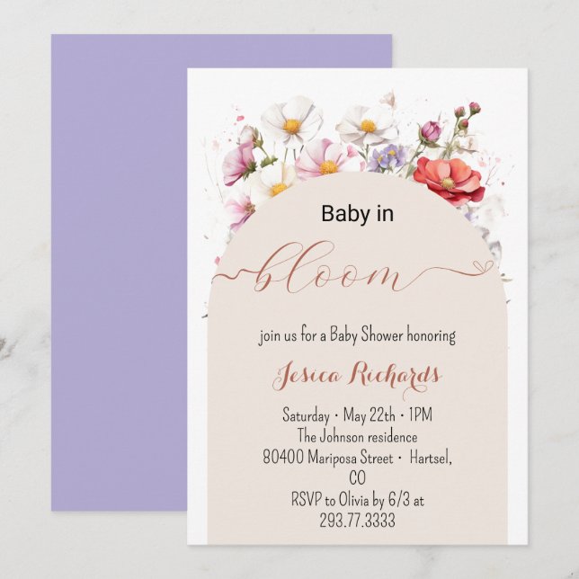 Baby in Bloom Spring Summer Floral Baby shower Invitation (Front/Back)