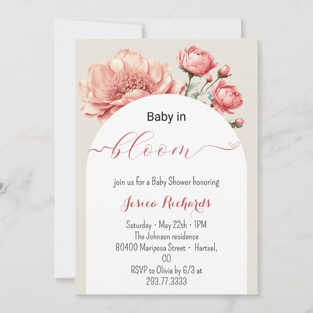 Baby in Bloom Spring Summer Floral Baby shower Invitation (Front)