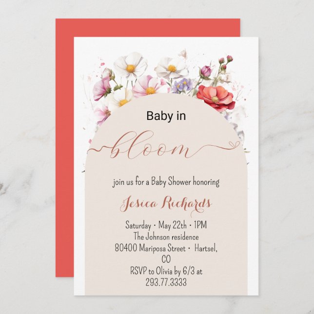 Baby in Bloom Spring Summer Floral Baby shower Invitation (Front/Back)