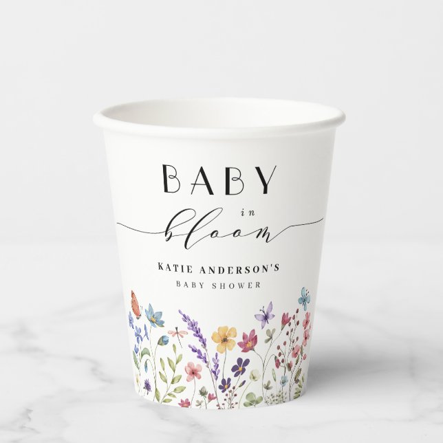 Baby in Bloom Spring Summer Floral Baby Shower Paper Cups (Front)