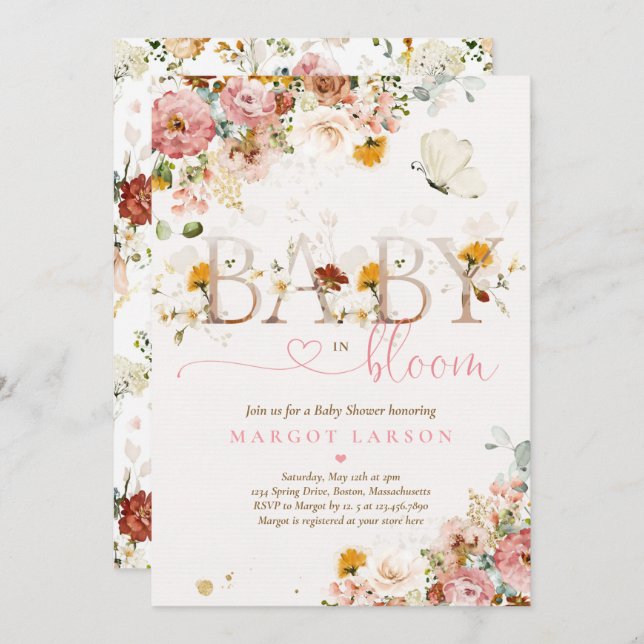 Baby In Bloom Spring Wildflower Baby Shower Invitation (Front/Back)