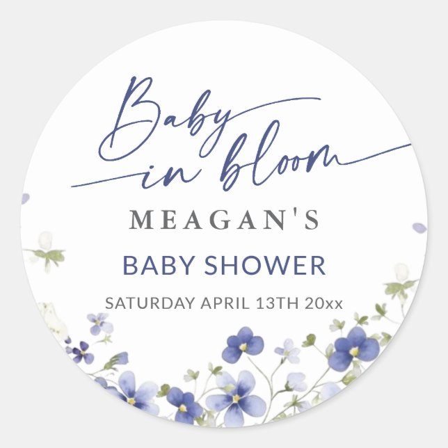 Baby In Bloom Spring Wildflowers Baby Shower  Classic Round Sticker (Front)