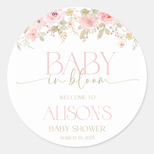 baby in bloom stickers for baby shower (Front)