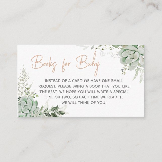 Baby in Bloom Succulent Baby Shower Books for Baby Enclosure Card (Front)